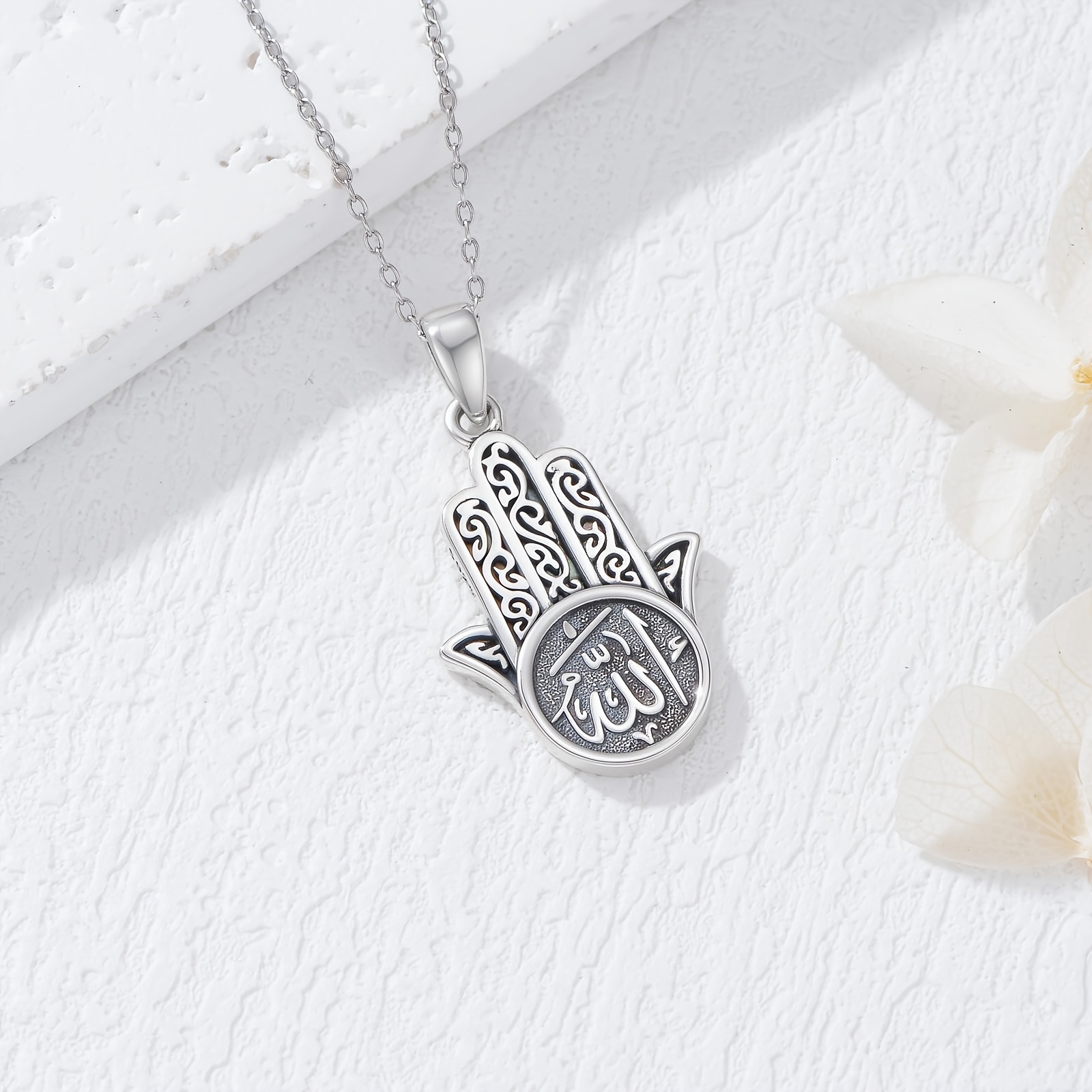 Women's 925 Sterling Silver Hamsa Hand Allah Pendant Necklace